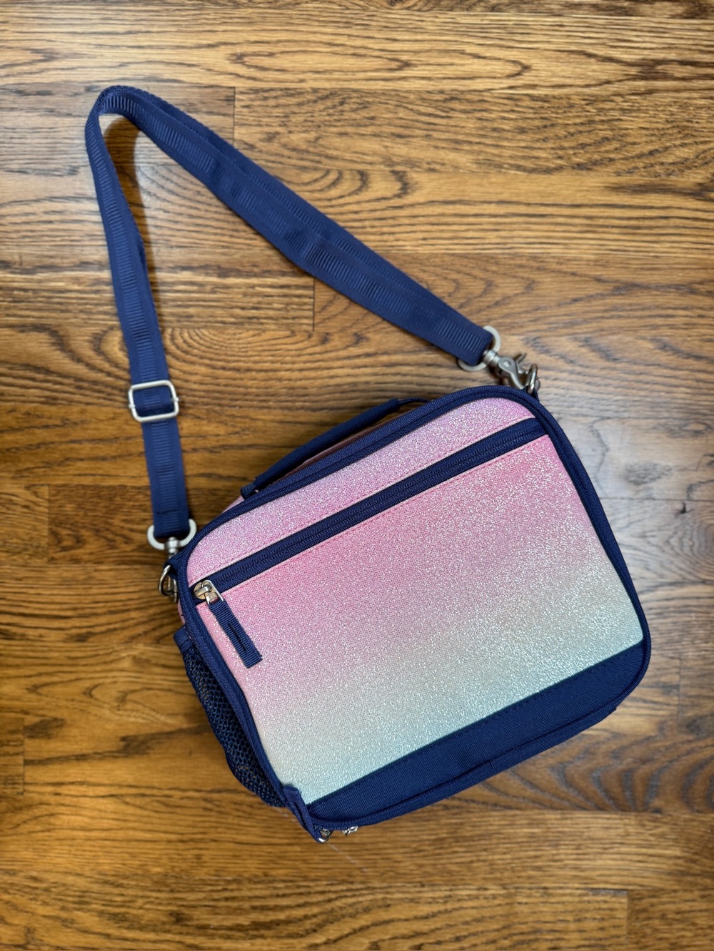 Pottery Barn Kids Mackenzie Sparkle Ombre Crossbody Lunch Bag 
Pink - Light Blue